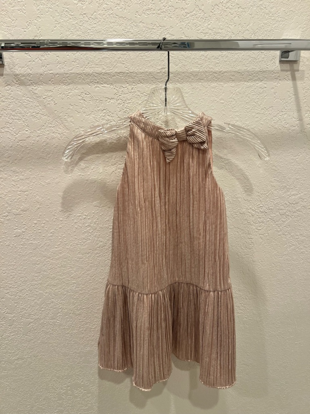 Janie and Jack Metallic Blush Pink Bow-Accent Pleated Dress